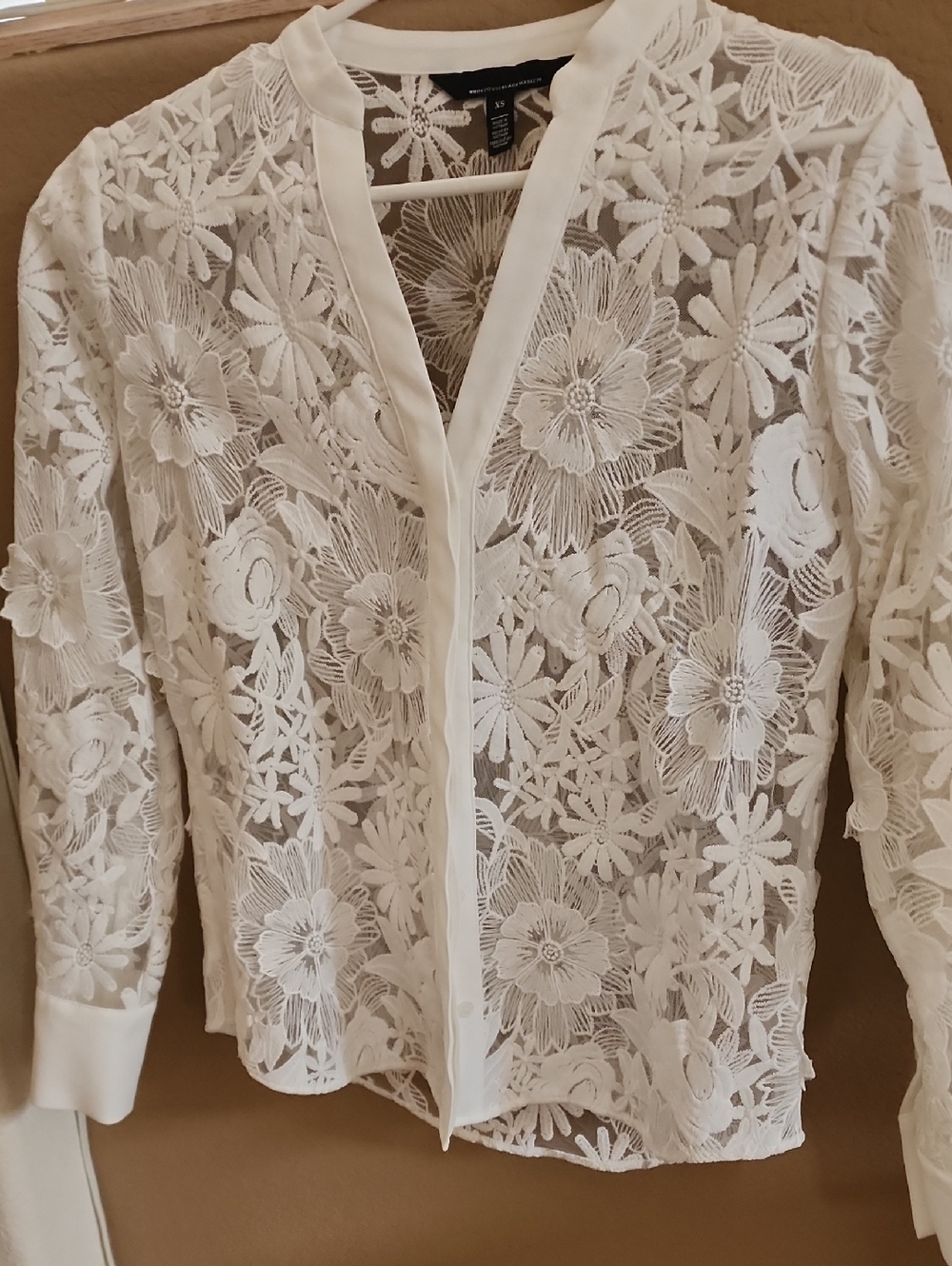 White House Black Market White Floral Lace Button-Front Blouse